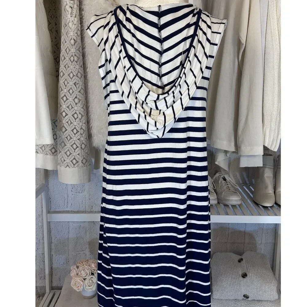 Dotti Women's Size M Navy Striped Nautical Hooded Swimsuit Cover Sundress #0157 - Picture 4 of 7
